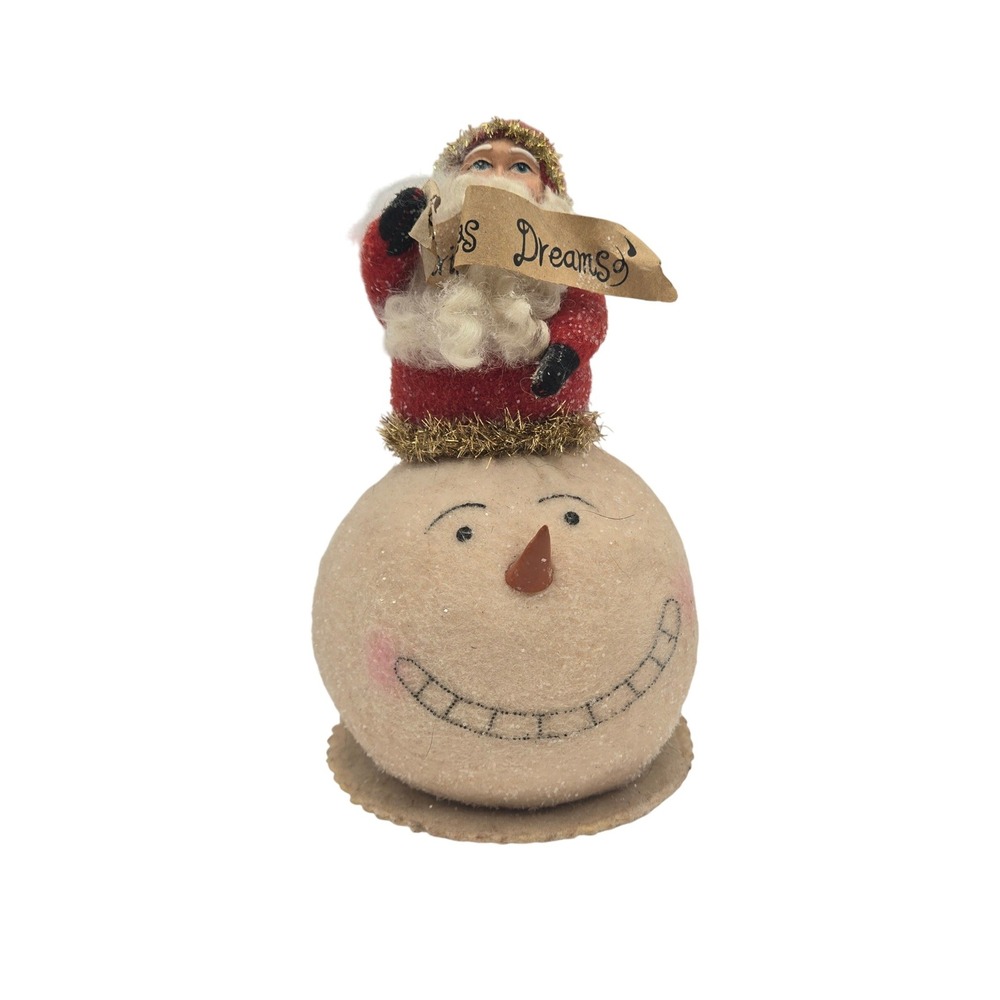 Folk Art Santa on Snowman Head Figurine Christmas Decor Rustic Dreams Scroll